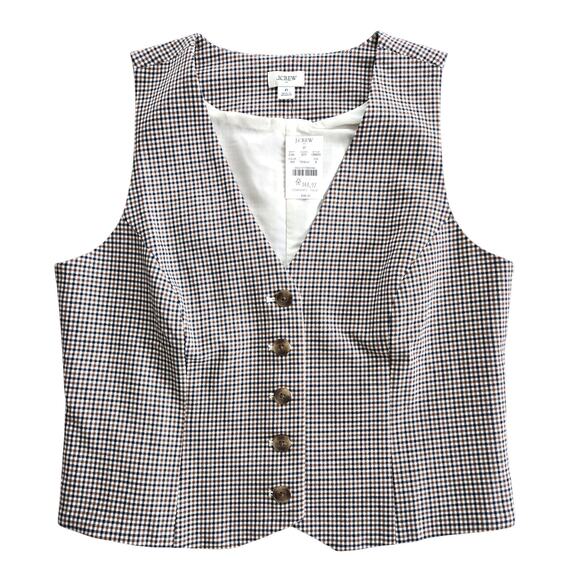 J. Crew Jackets & Blazers - J Crew Vest Womens 6 Tan Blue Plaid Button Up Preppy Academia Career Casual NEW